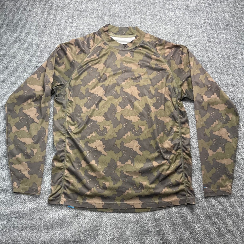Simms SolarFlex Camo Long Sleeve Performance Shirt Mens Large UPF Sun Protection